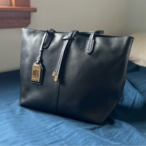 Pre-Used Ralph Lauren Medium Black Leather Tote